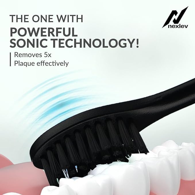 NexLev Smart Electric Toothbrush for Adults |2-Min Timer with Quadpacer |2 Replaceable Heads | AAA Battery |3 Modes (Daily, Normal & Sesitive) |Upto 60 Days | Travel Case | Soft Bristles |ET-01 Black - Image 2