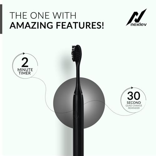 NexLev Smart Electric Toothbrush for Adults |2-Min Timer with Quadpacer |2 Replaceable Heads | AAA Battery |3 Modes (Daily, Normal & Sesitive) |Upto 60 Days | Travel Case | Soft Bristles |ET-01 Black - Image 4
