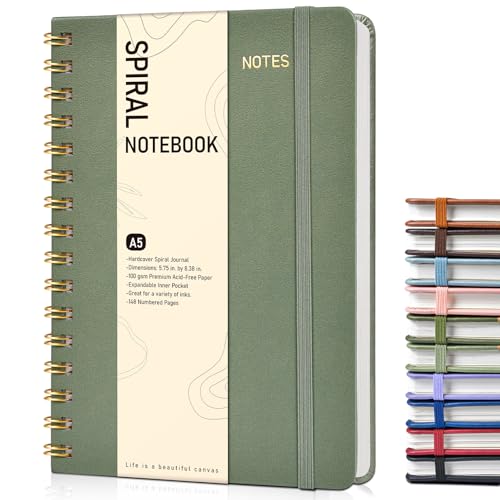 PAPEJOON Dotted Spiral Journal Notebook, A5 Hardcover Spiral Journals for Women Men, 100 GSM Dot Grid Paper Notebooks, 150 Pages Spiral Bullet Dotted Notebook for Writing Note Taking 5.75" x 8.38", Sage Green - Image 1