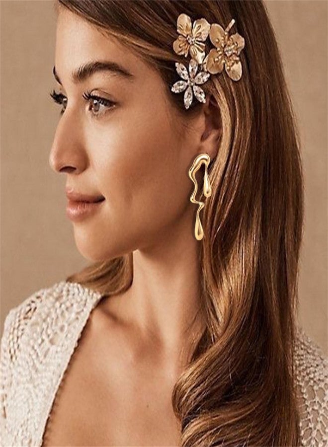WCRAZYE Irregular Gold Waterdrop Earrings for Women Asymmetrical Dangle Earrings Exaggerated Melting Liquid Gold Statement Earrings - Image 2