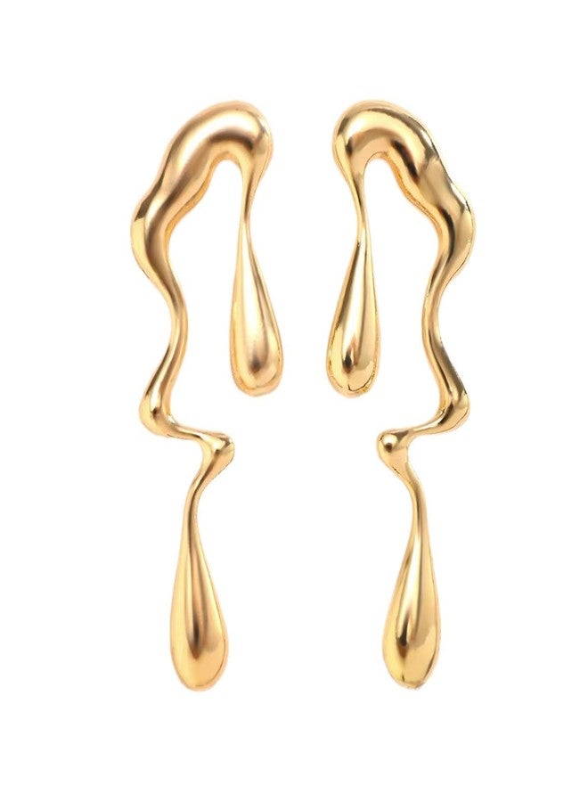 WCRAZYE Irregular Gold Waterdrop Earrings for Women Asymmetrical Dangle Earrings Exaggerated Melting Liquid Gold Statement Earrings - Image 1