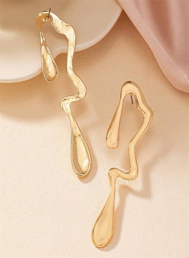 WCRAZYE Irregular Gold Waterdrop Earrings for Women Asymmetrical Dangle Earrings Exaggerated Melting Liquid Gold Statement Earrings - Image 5
