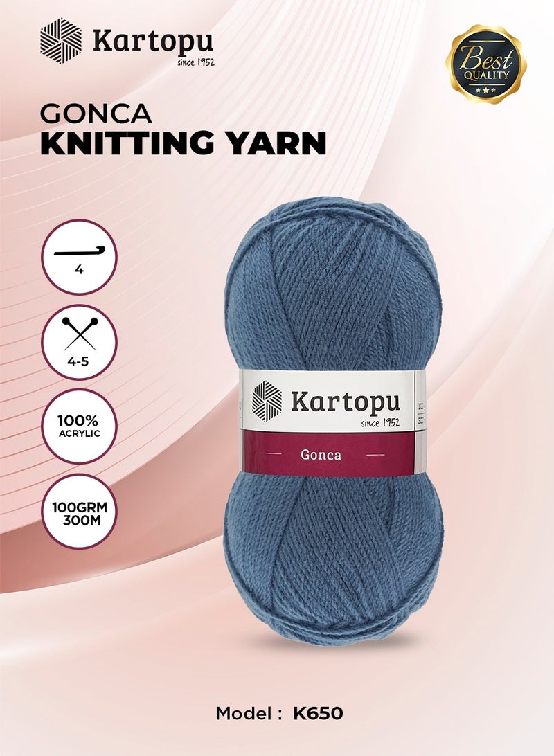 Kartopu خيط كارتوبو K650 غونكا من الأكريليك 100 جرام 300 متر – خيط كروشيه وحياكة ناعم للتطريز، الأعمال اليدوية، الأميغورومي ومشاريع الحرف اليدوية – أزرق طيار - Image 2
