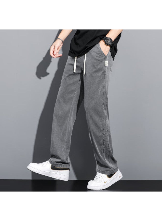 Maybeyond Lyocell Jeans For Men, Autumn And Winter Loose Wide-leg Casual Straight Pants, Tencel Men's Trousers Ma13 Gray 5XL - Image 2