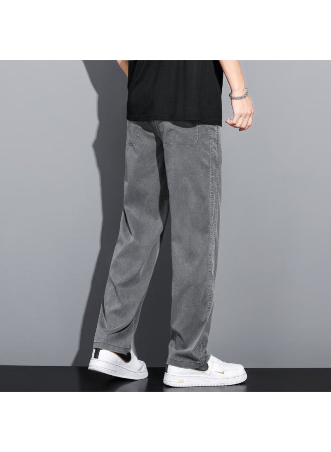 Maybeyond Lyocell Jeans For Men, Autumn And Winter Loose Wide-leg Casual Straight Pants, Tencel Men's Trousers Ma13 Gray 5XL - Image 4