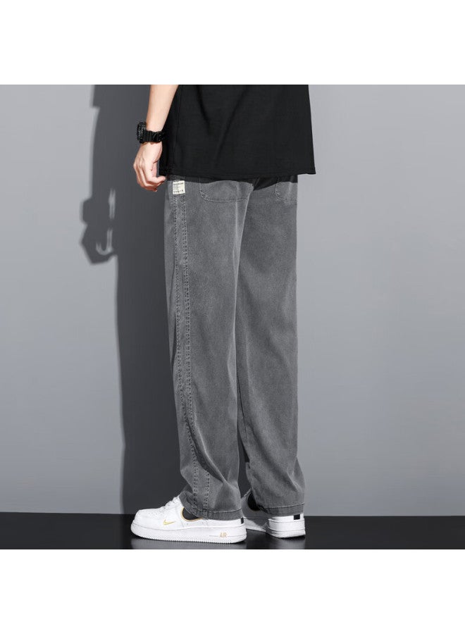 Maybeyond Lyocell Jeans For Men, Autumn And Winter Loose Wide-leg Casual Straight Pants, Tencel Men's Trousers Ma13 Gray 5XL - Image 3