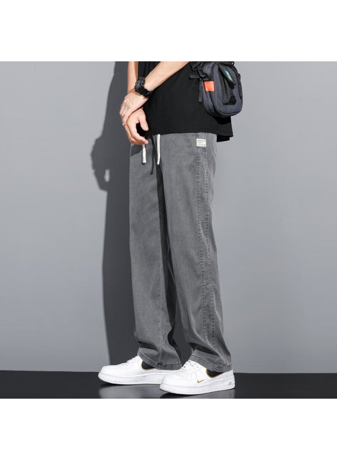Maybeyond Lyocell Jeans For Men, Autumn And Winter Loose Wide-leg Casual Straight Pants, Tencel Men's Trousers Ma13 Gray 5XL - Image 5