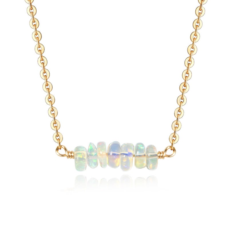 MTMY Gold Bar Necklace 14K Gold Plated Colorful Bar Pendant Necklace for Women Dainty Jewelry(opal beads) - Image 1