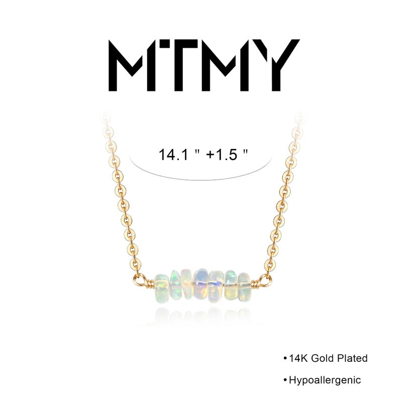 MTMY Gold Bar Necklace 14K Gold Plated Colorful Bar Pendant Necklace for Women Dainty Jewelry(opal beads) - Image 5