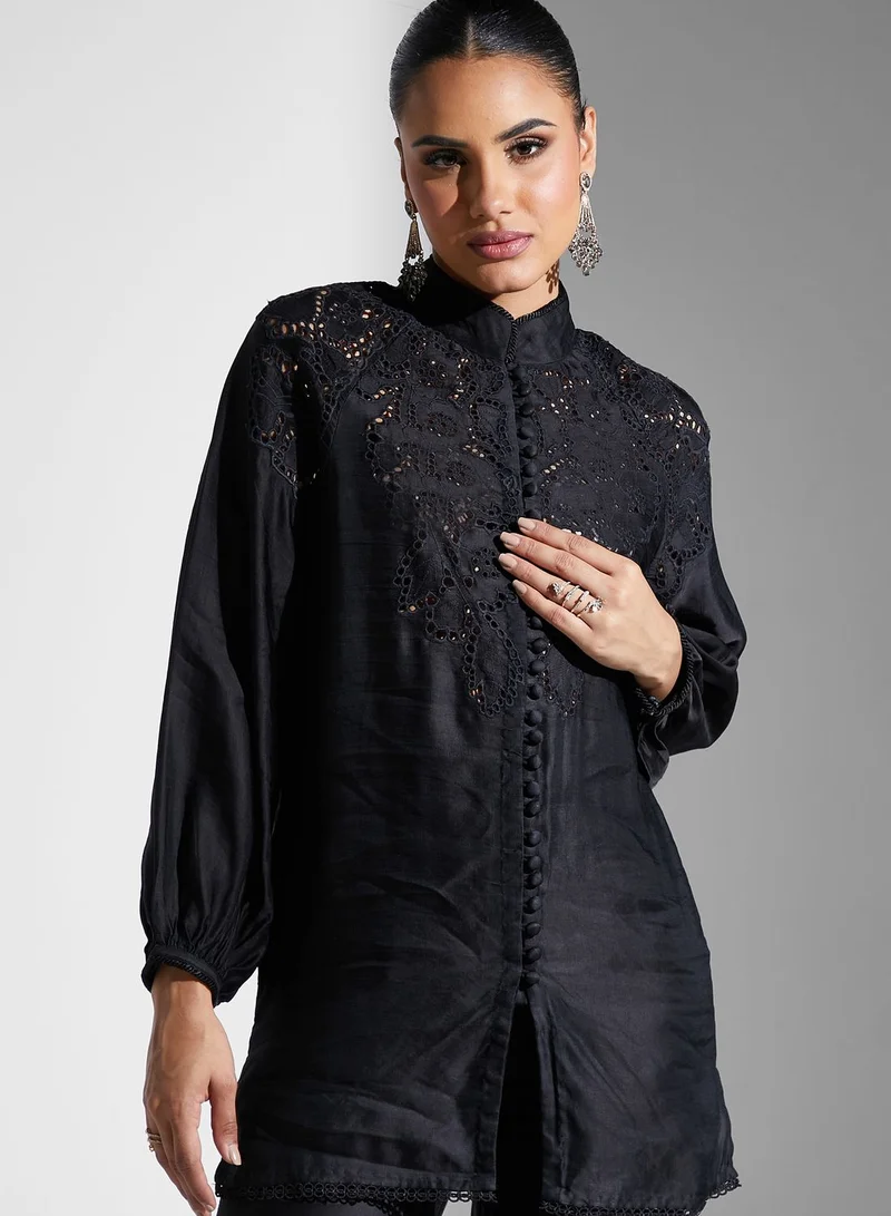 Threadz by Ajooni Schiffli Embroidered Top And Pants Set