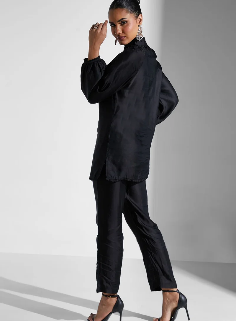 Threadz by Ajooni Schiffli Embroidered Top And Pants Set