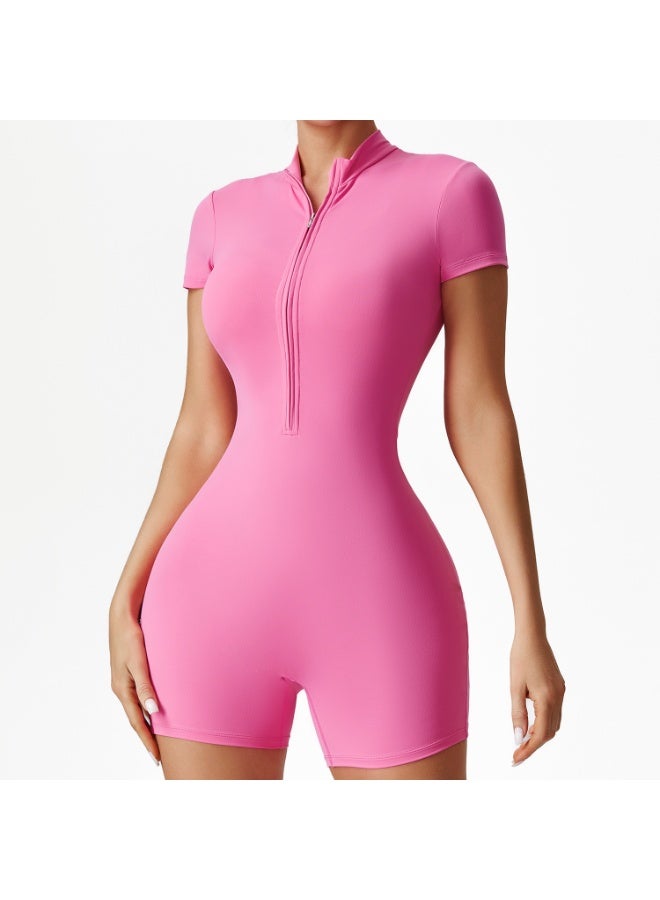 Summer Zipper Jumpsuits Short Sleeve Yoga Bodysuit Women's Yoga Set Gym Tracksuit Push-up Workout Clothes Dance Fitness Bodysuit  - Image 1