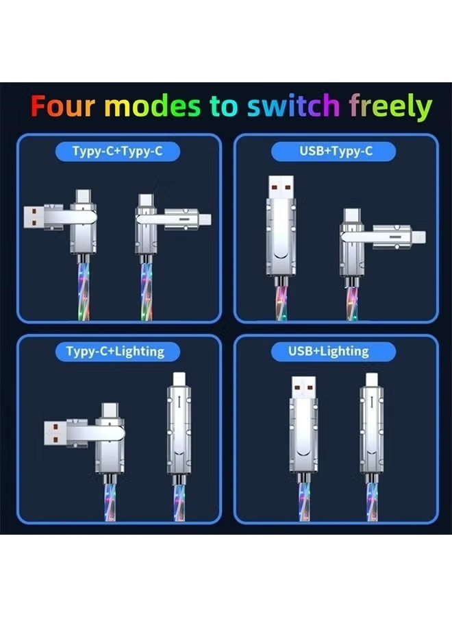 4 in 1 USB Charging Cable,100W Fast Charging Cord Light Up USB-C Cable Multicolored RGB Starlights USB C,LED USB A to USB C Cable for Phone16 15 14 13 12,Samsung S24 S23 S22 - Image 2