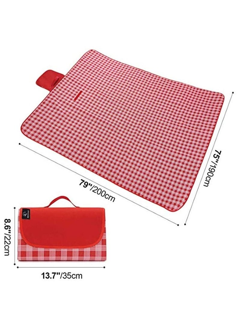 BLOOMING TIME - Outdoor Picnic Blanket Extra Large Sand Proof and Waterproof Portable Beach Mat for Camping Hiking Festivals Red - Image 1