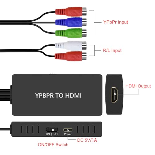 Dingsun Component to HDMI Converter, YPbPr/RGB+R/L to HDMI Converter Adapter, Support 720P/ 1080P for DVD, VSH, Blu-Ray Player, Wii, PS2/PS3, Xbox 360, Gamecube and More (Female) - Image 2