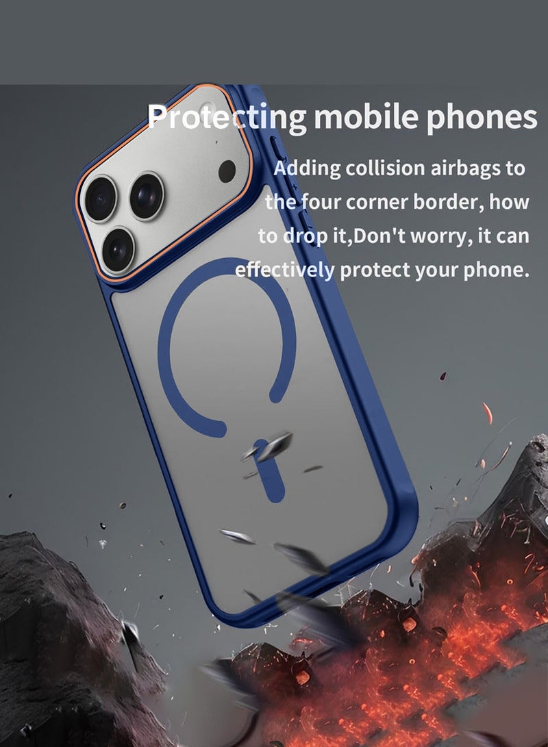 دبليو تيك غطاء خلفي هجيني مطفي شفاف لهاتف Apple iPhone 17 Pro Max 5G 2025 مقاوم للصدمات مصنوع من البلاستيك الصلب مع امتصاص مغناطيسي قوي (MCMPMN) - أزرق بحري - Image 3