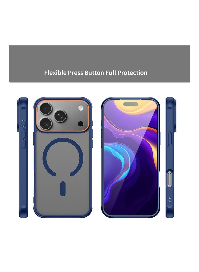 دبليو تيك غطاء خلفي هجيني مطفي شفاف لهاتف Apple iPhone 17 Pro Max 5G 2025 مقاوم للصدمات مصنوع من البلاستيك الصلب مع امتصاص مغناطيسي قوي (MCMPMN) - أزرق بحري - Image 2