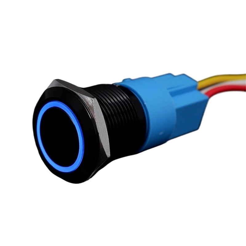 مفتاح ضغط ذاتي القفل 19 مم مع ضوء LED دائري أزرق 5 فولت 12 فولت 24 فولت 220 فولت - Image 2
