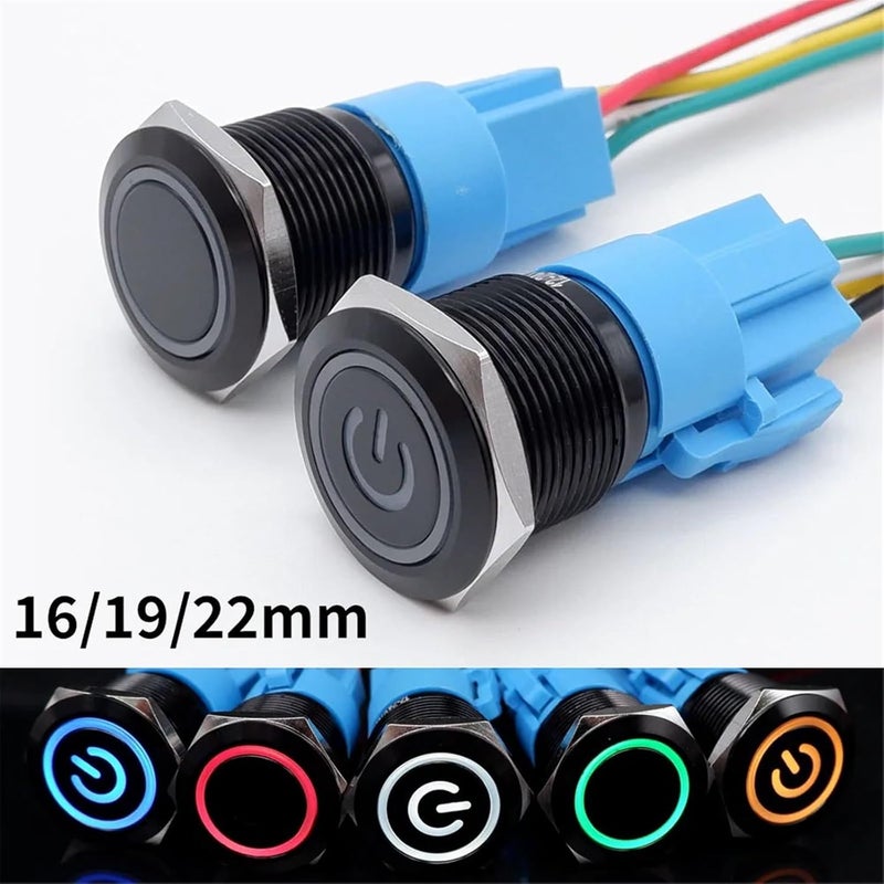 مفتاح ضغط ذاتي القفل 19 مم مع ضوء LED دائري أزرق 5 فولت 12 فولت 24 فولت 220 فولت - Image 3