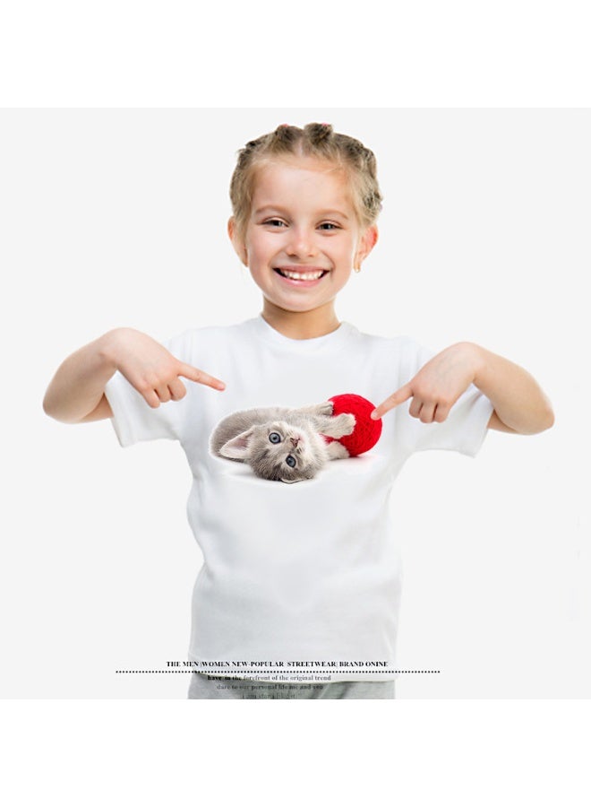 تي شيرت قصير الأكمام للأطفال بتصميم قطط إبداعي جديد