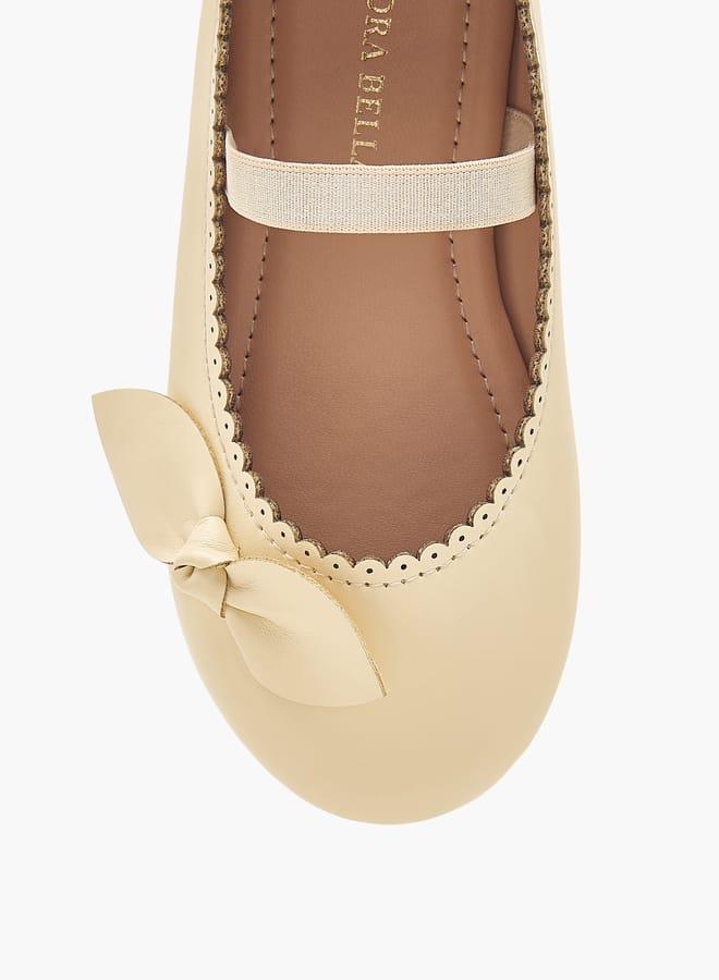 Flora Bella By Shoexpress Girl's Textured Ballerina Shoes With Elastic And Bow Detail - Image 4