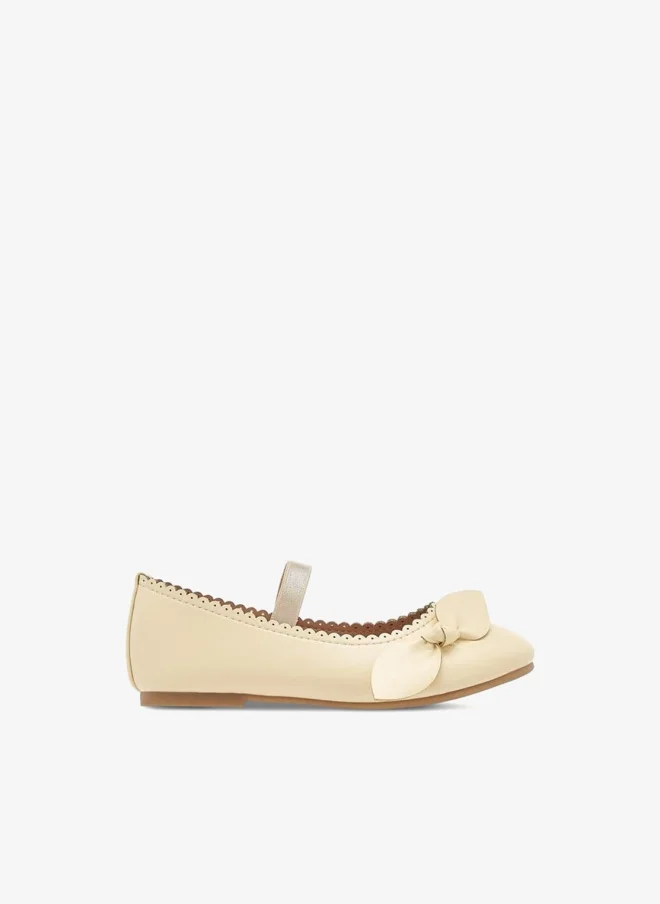 Flora Bella Textured Ballerina Shoes With Elastic And Bow Detail