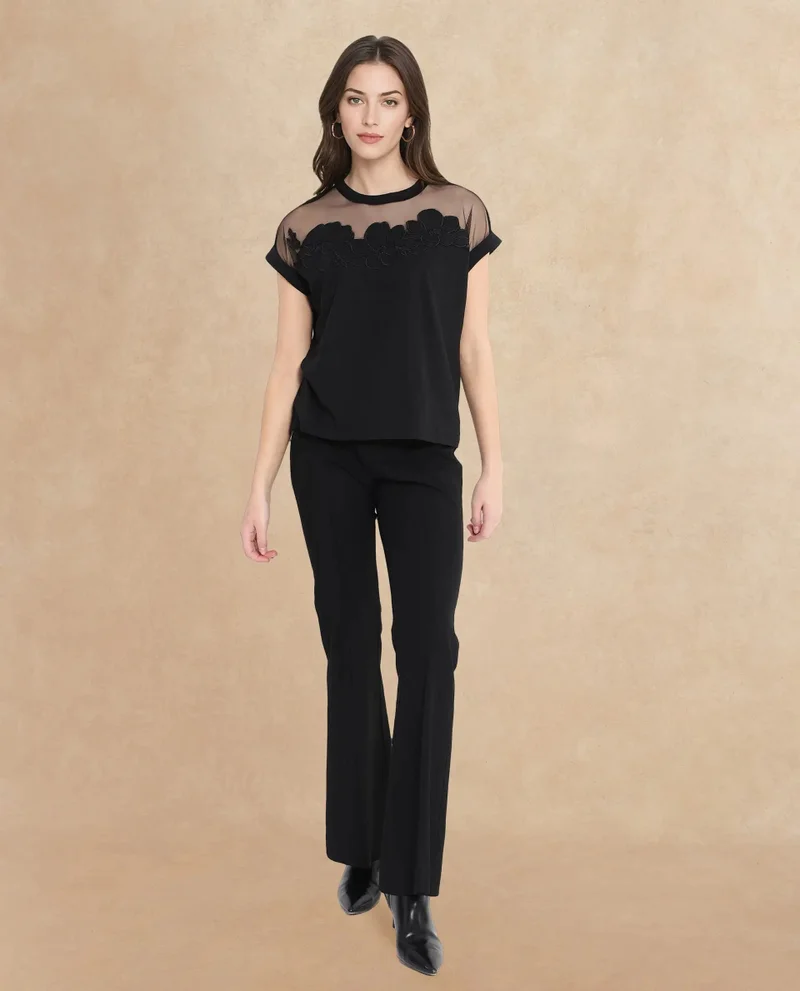Rareism Rareism Women Alexdan Black Cotton Elastane Fabric Embroidered Neck Top