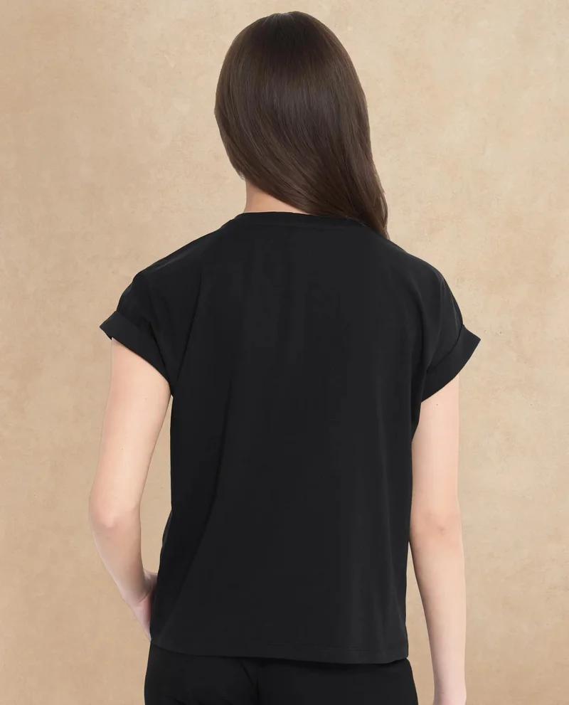 Rareism Rareism Women Alexdan Black Cotton Elastane Fabric Embroidered Neck Top