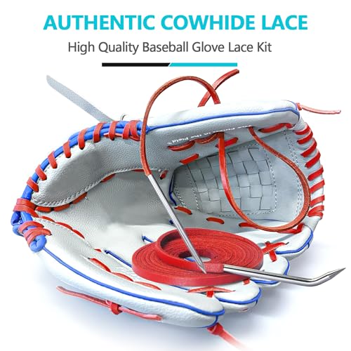 Seiria Baseball Glove Lace, Mitt Lace Repair Kit Softball 2 Leather Laces and 2 Lacing Needles for Catcher's Glove (Red) - Image 4