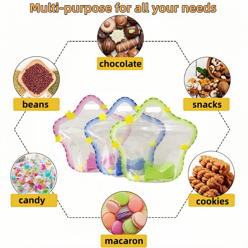MITOB 30 Pack Clear Resealable Stand-up Bottom Gift Bags Plastic Goody Treat Bag Candy Snack Food Storage Wrapping for Wedding Birthday Kids Party Favor (8.66x8.66 inch 3 Colors Pattern with Handle) - Image 4