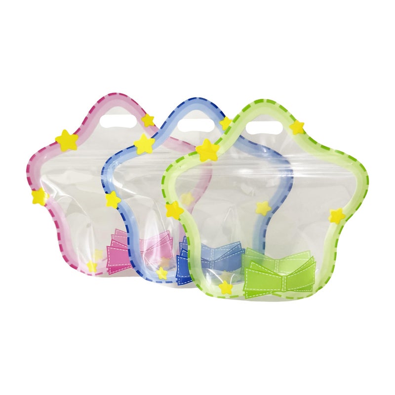 MITOB 30 Pack Clear Resealable Stand-up Bottom Gift Bags Plastic Goody Treat Bag Candy Snack Food Storage Wrapping for Wedding Birthday Kids Party Favor (8.66x8.66 inch 3 Colors Pattern with Handle) - Image 1