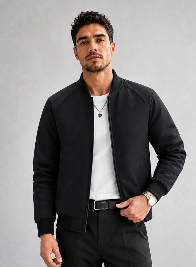 Take Two Men Black Zip-Up Padded Bomber Jacket