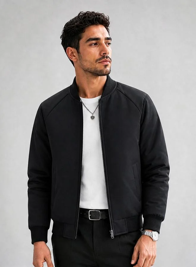 Take Two Men Black Zip-Up Padded Bomber Jacket