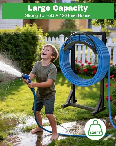 Vsonker Garden Hose Holder and Hanger, Metal Water Hose Storage Stand, Upgraded Freestanding Water Hose Organizer Rack with 2 Tool Hooks for Outdoor Yards, Farms and Lawns, Black - Image 4