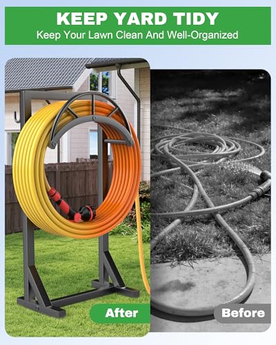 Vsonker Garden Hose Holder and Hanger, Metal Water Hose Storage Stand, Upgraded Freestanding Water Hose Organizer Rack with 2 Tool Hooks for Outdoor Yards, Farms and Lawns, Black - Image 5