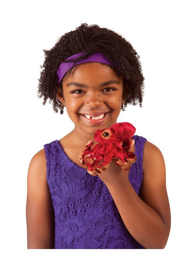 Folkmanis Mini Red Octopus Finger Puppet 8" - Image 3