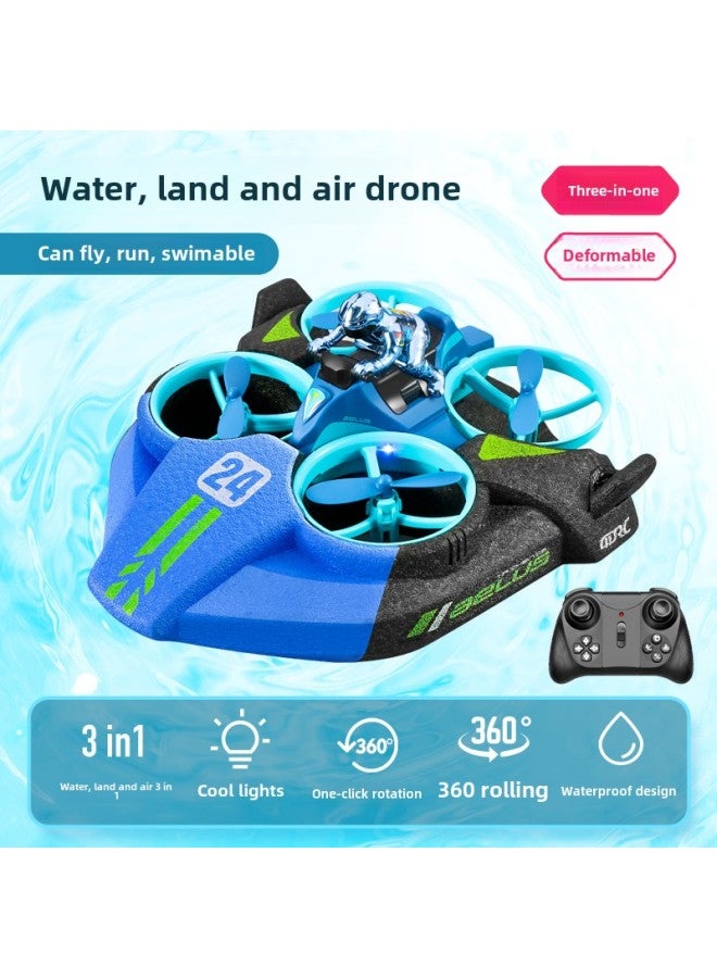 Remote Control Boat High Speed Remote Control Speedboat Electric Boy 61 Children Water Toy Boat Model Water, Land And Air Three In One-Color:Blue❥Remote Control Boat/remote Control Car/remote Control Aircraft—water, Land And Air Three-in-one-Specifications:Three Batteries [comes With Remote Control Batteries + Replacement If Damaged/lifetime Maintenance]  - Image 1