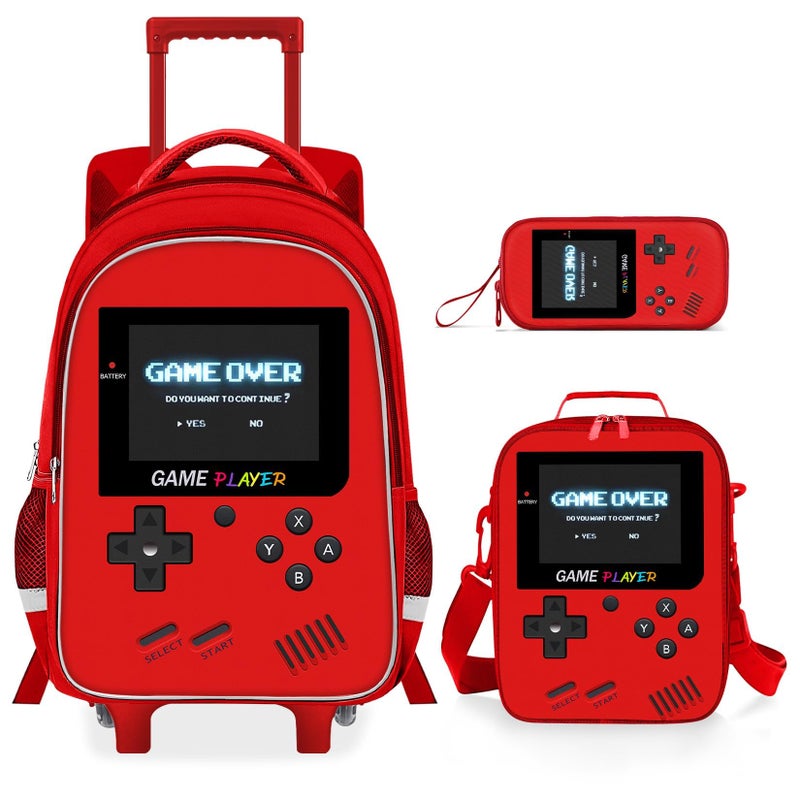 ZHIMEBYE Kids Rolling Backpack for Boys - 3PCS Gamer Boys Rolling Backpack with Lunch Bag Set, Elementary Middle School Roller Bookbag with Adjustable Handle for Travel & School - Image 1