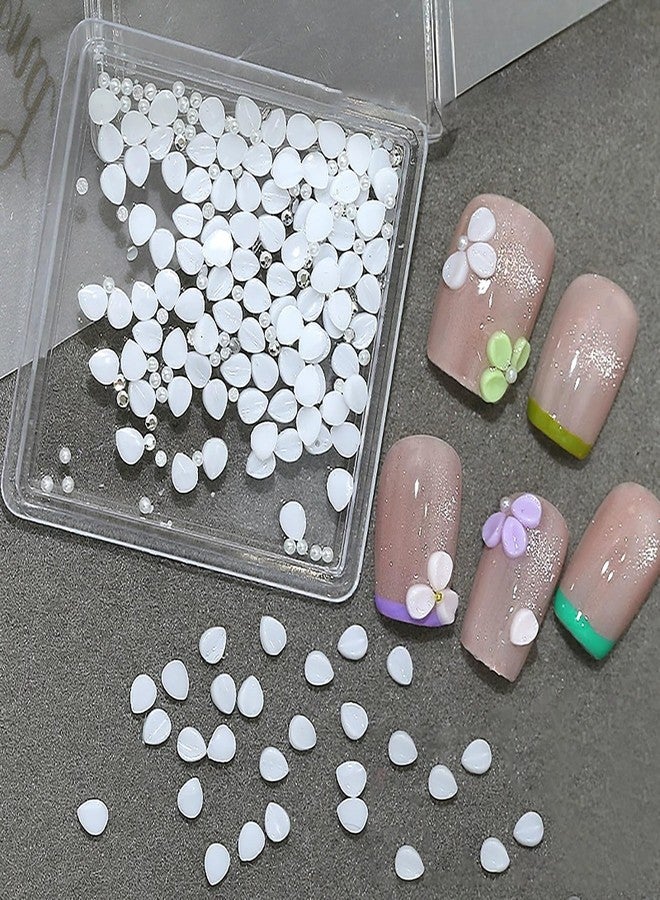 DANNEASY Flowers Nail Charms 3D Resin White Petals Charm Pearls Claer Nail Rhinestones Gems Diamond Crystal Floral Nail Art Charms Spring Summer Nail Decorations for Women Nails Supplies - Image 1