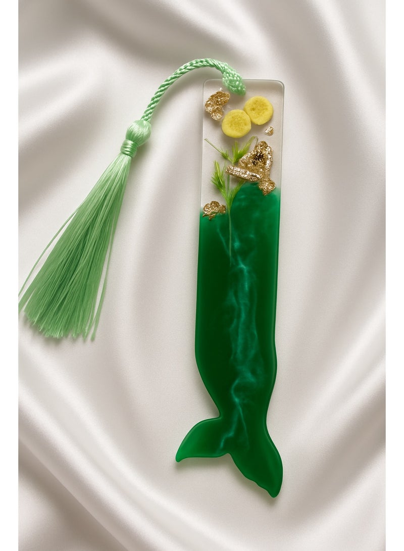 علامة مرجانية من الراتنج مع زهور حقيقية وشرابة حريرية | علامة صفحات أنيقة وهدايا لعشاق الكتب