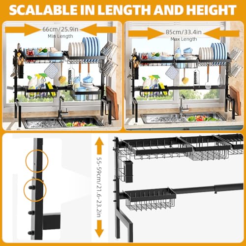 HASTHIP Cotton Kitchen Sink Organizer Multifunctional Over-the-Sink Storage Rack Expandable Dry Rack for Dishes Cups Cutting Board Utensil Stand, Free Standing, Wire, Hanging, Flat - Image 5