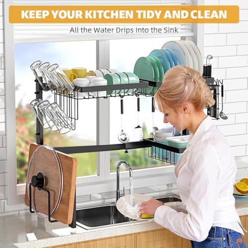 HASTHIP Cotton Kitchen Sink Organizer Multifunctional Over-the-Sink Storage Rack Expandable Dry Rack for Dishes Cups Cutting Board Utensil Stand, Free Standing, Wire, Hanging, Flat - Image 3