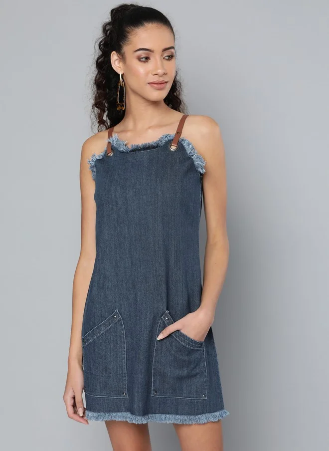 STREET 9 Navy Blue Denim A-Line Dress for Women