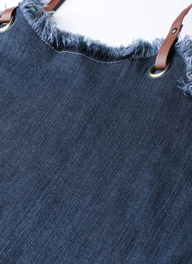 STREET 9 Navy Blue Denim A-Line Dress for Women