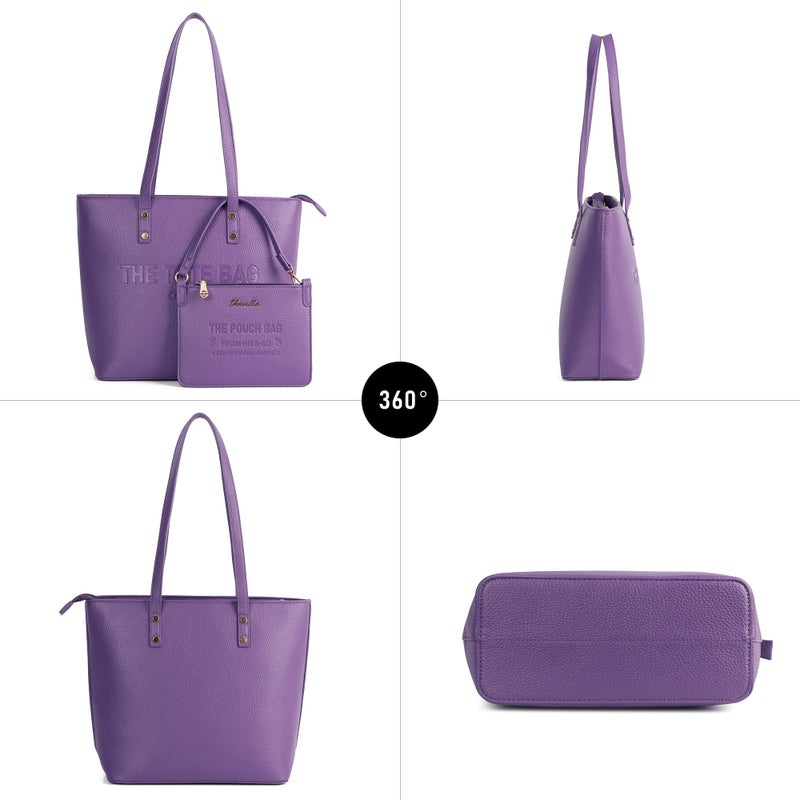 Chinllo Tote Bag for Women, Large Top Handle Handbags Purse Set with Clutch Bag (D.Purple) - Image 5