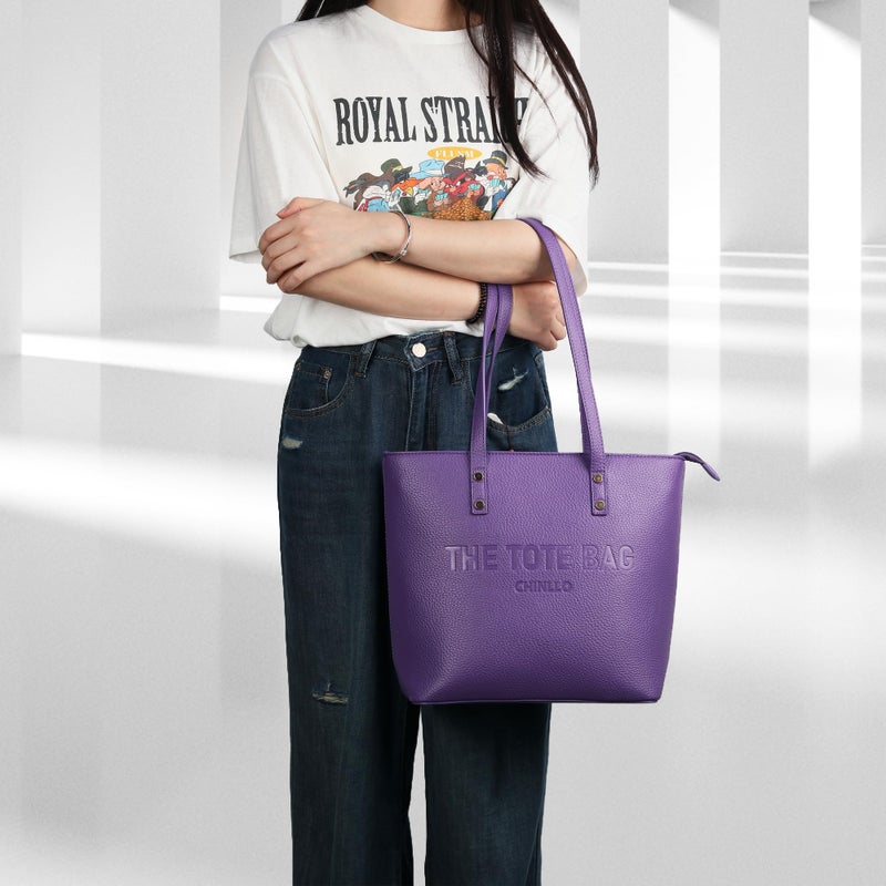 Chinllo Tote Bag for Women, Large Top Handle Handbags Purse Set with Clutch Bag (D.Purple) - Image 2