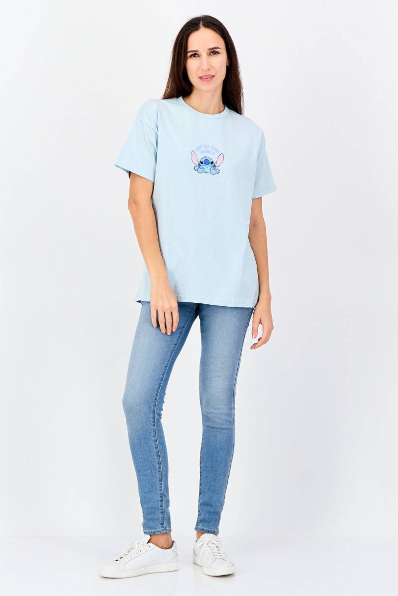 Disney Women Crew Neck Short Sleeve Graphic Print T-shirt, Pastel Blue - Image 4