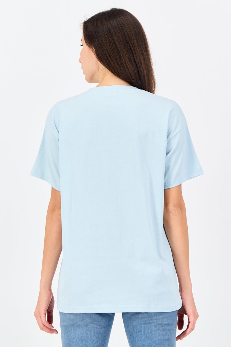Disney Women Crew Neck Short Sleeve Graphic Print T-shirt, Pastel Blue - Image 2