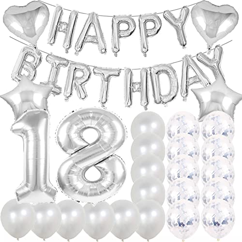 ZSNWGZ Sweet 18th Birthday Decorations Party SuppliesSilver Number 18 Balloons18th Foil Mylar Balloons Latex Balloon DecorationGreat 18th Birthday for GirlsWomenMenPhoto Props - Image 1