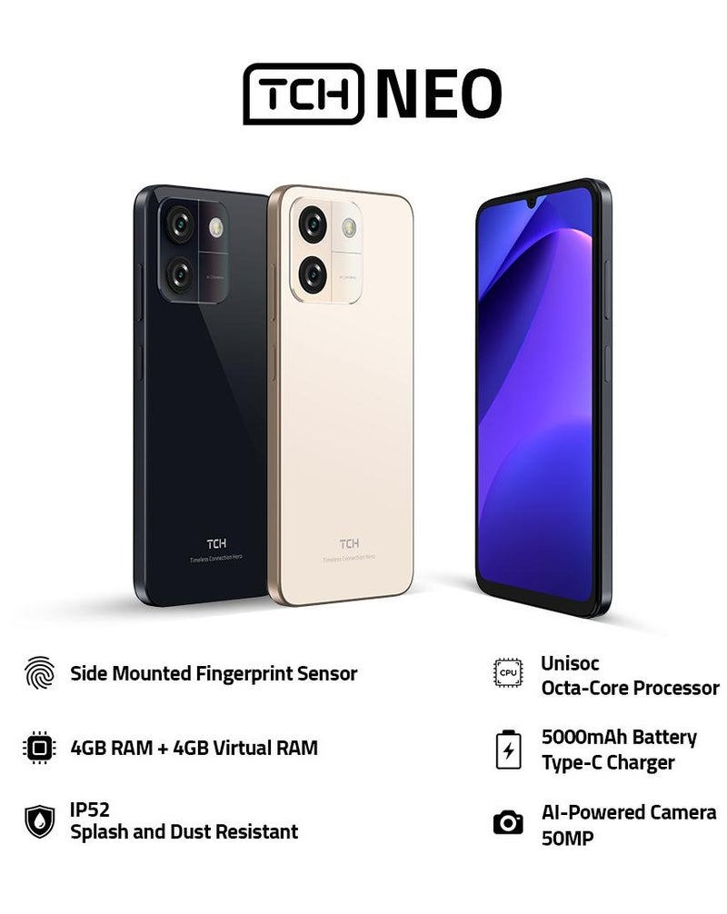 TCH NEO BLACK SMARTPHONE 4GB (Physical) RAM + 4GB (Virtual) RAM 64GB ROM (International Version) Dual Sim - Image 3